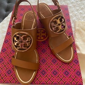 Tory Burch Metal Miller Leather Wedge